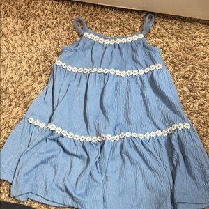 Blue Sundress with White Floral Trim